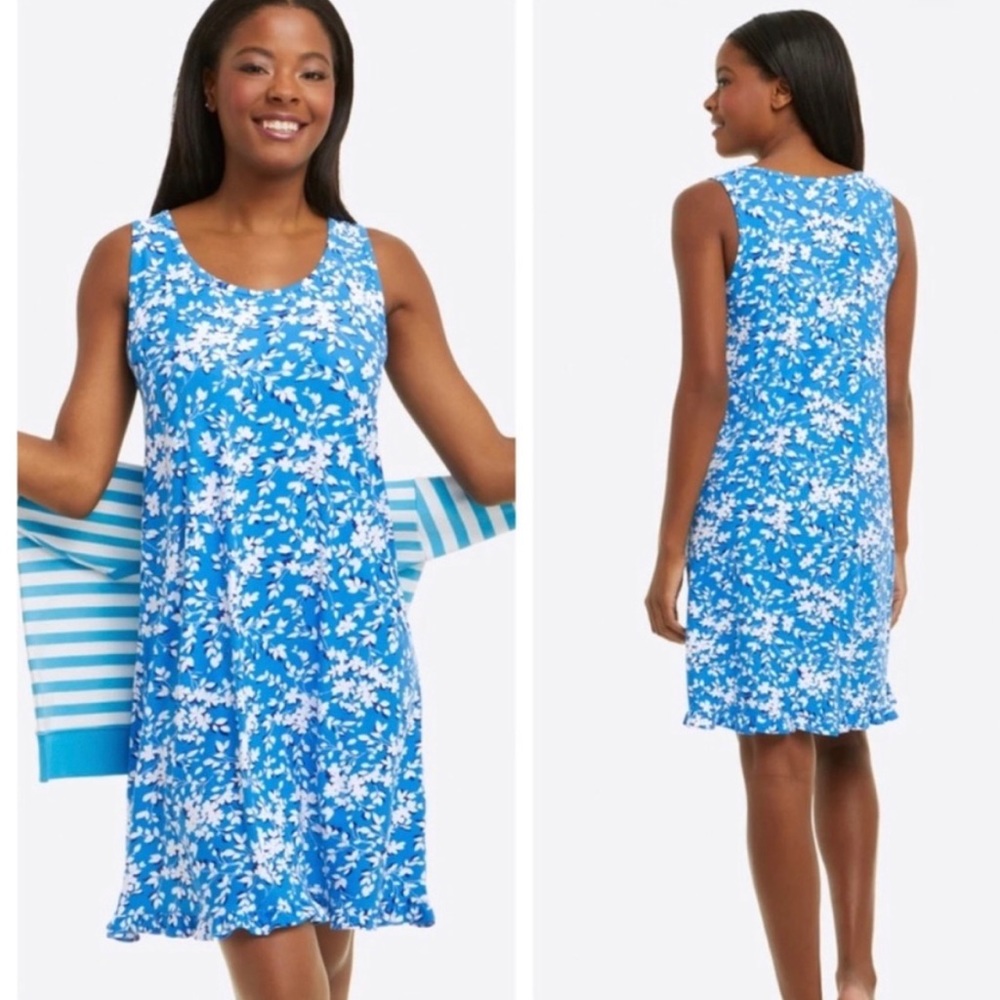 DRAPER JAMES Ruffle Nightie Blue Shadow Floral Gown